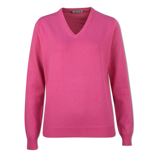 Glenmuir Ladies 100% Cotton V-Neck Sweater in Hot Pink