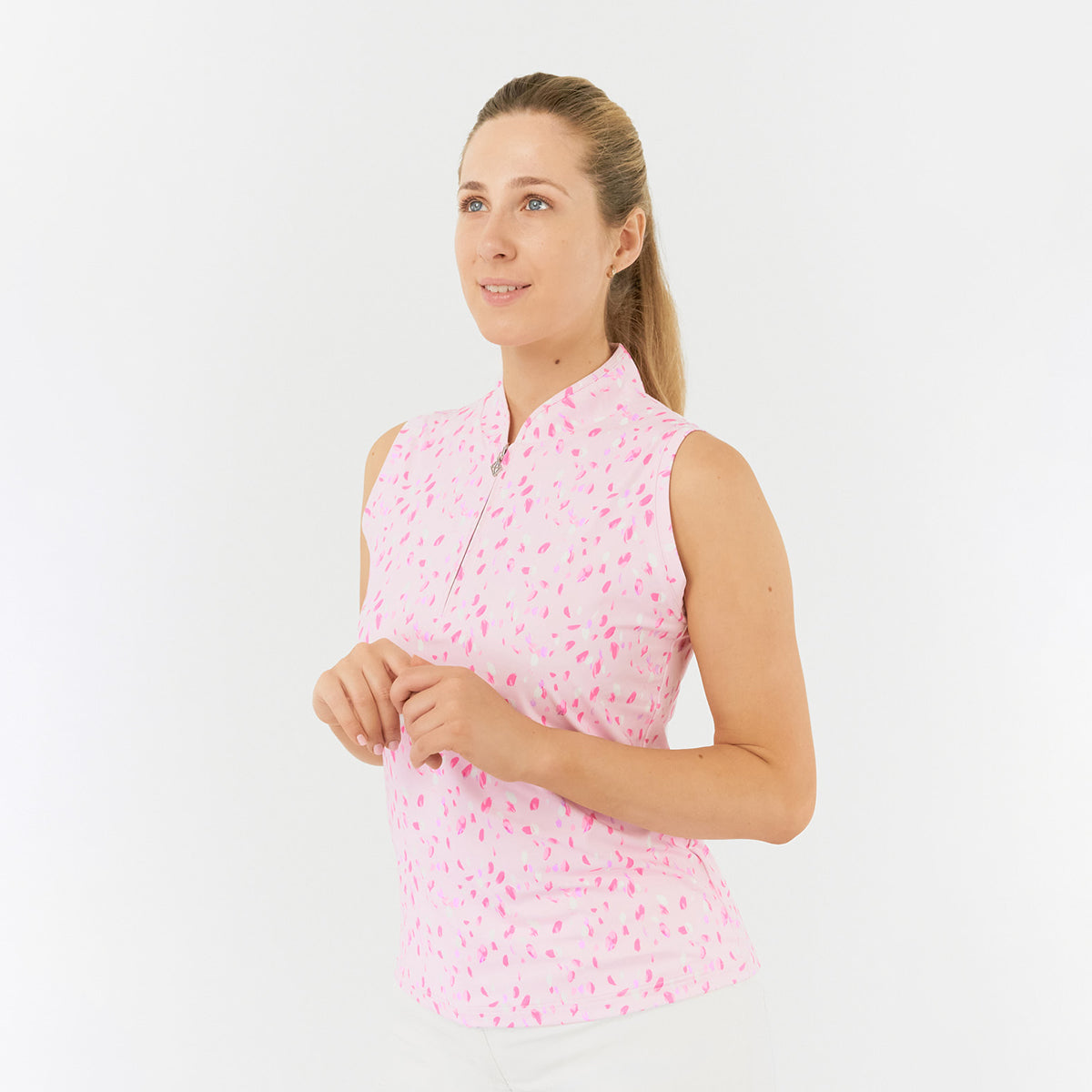 Pure Golf Ladies Sleeveless Polo in Floating Petal Print