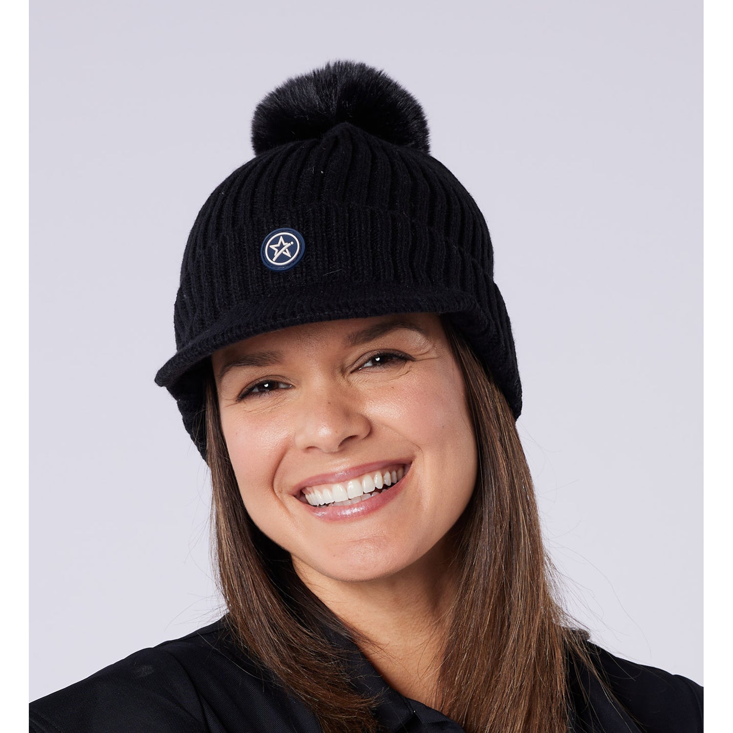 Swing Out Sister Fully Lined Bobble Hat with Peak in Black