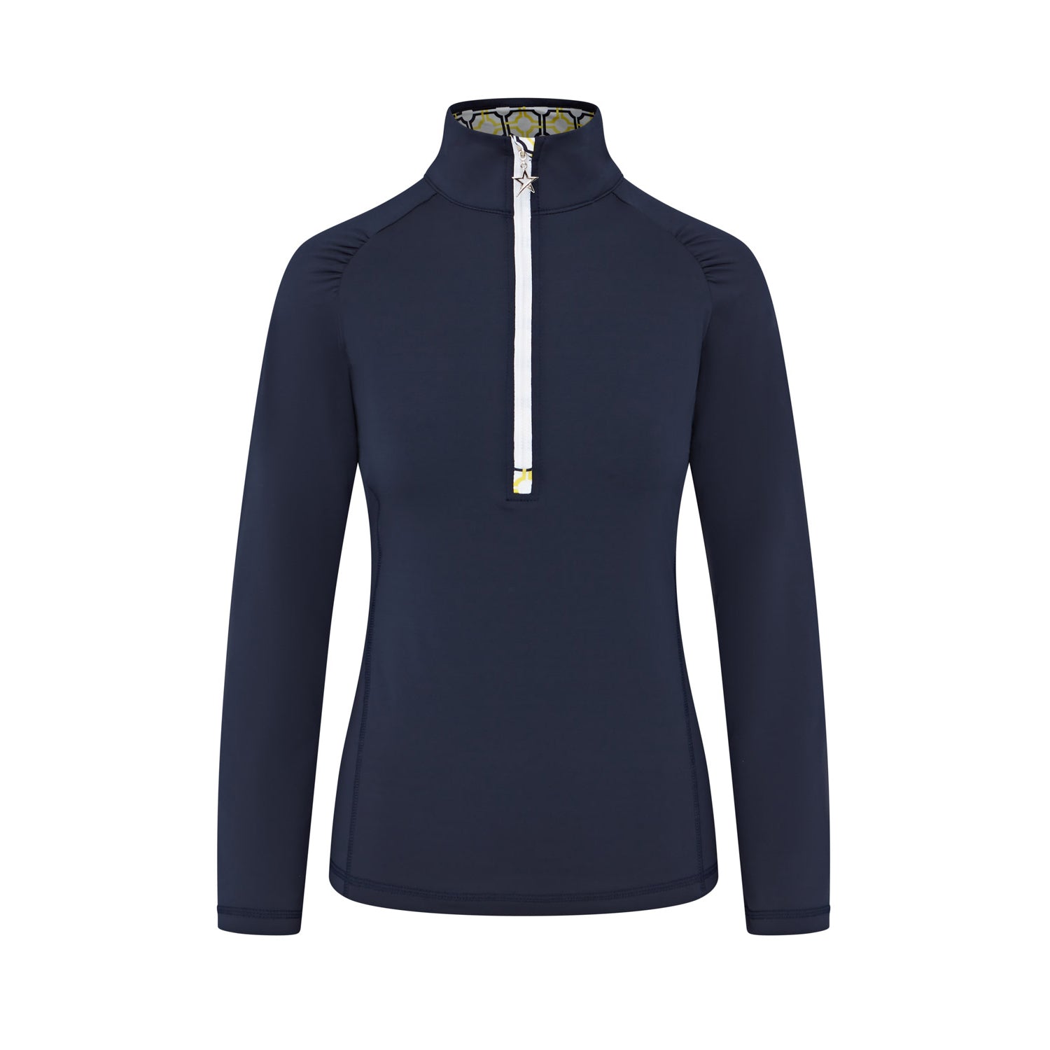 Swing Out Sister Women's Zip-Neck Top in Navy and Sunshine