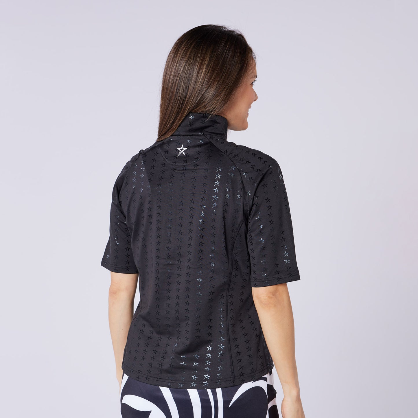 Swing Out Sister Ladies Brushed Backed Half Sleeve Top with 1/4 Zip in Black