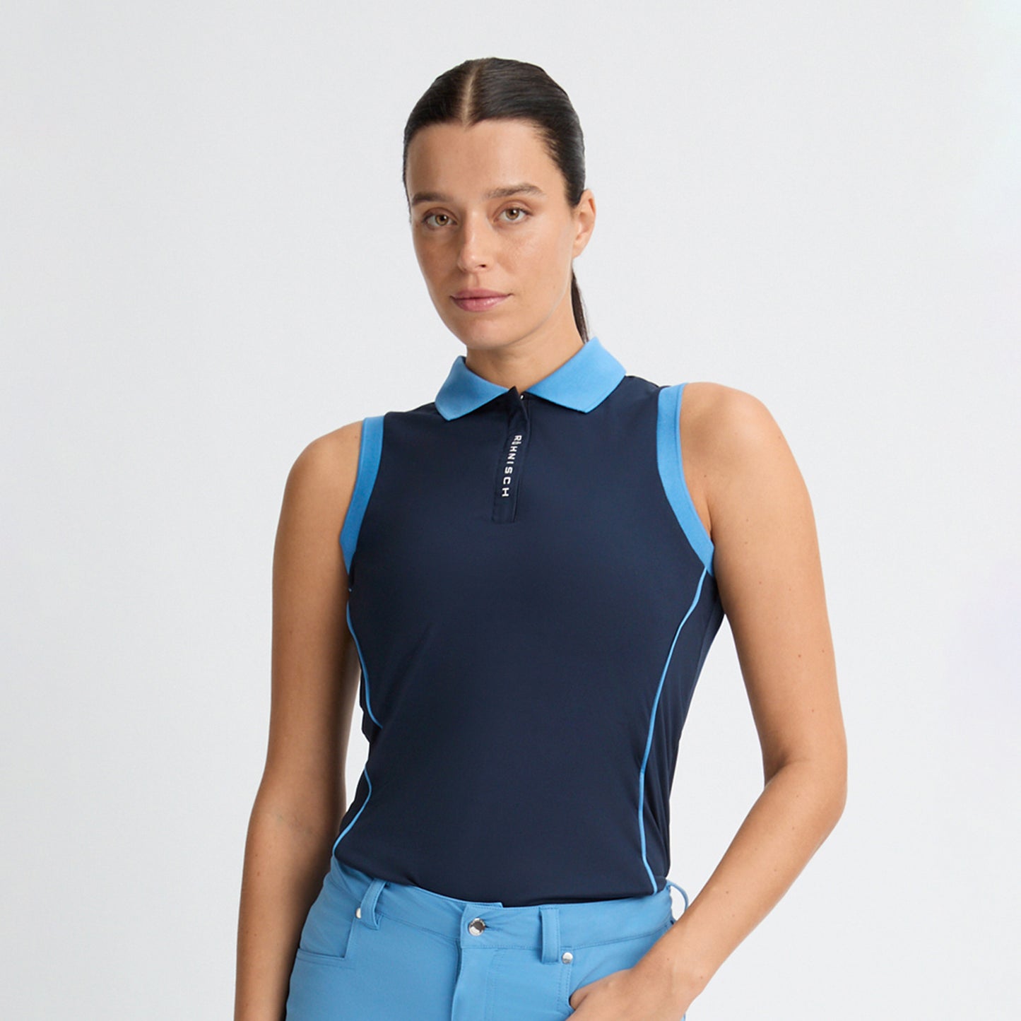 Rohnisch Ladies Navy Polo with Contrast Trim and Piping