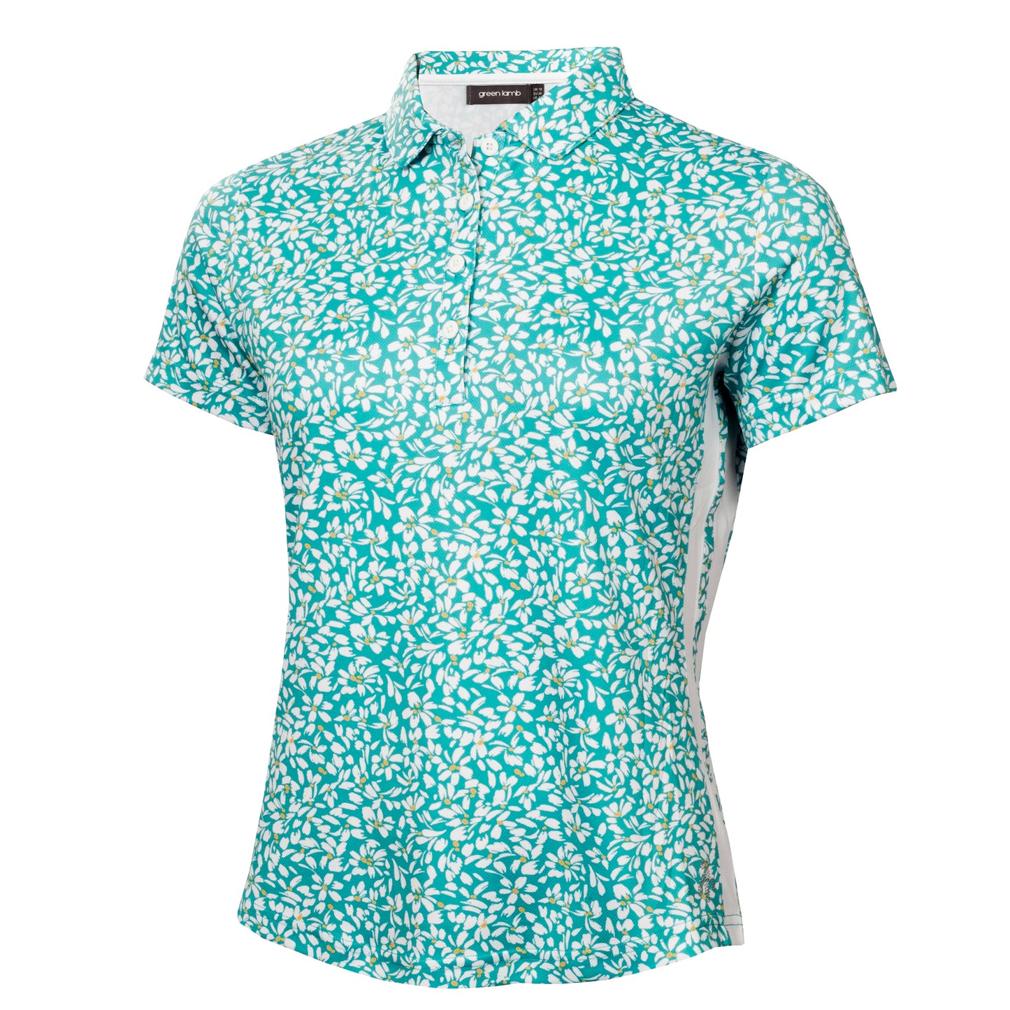 Green Lamb Ladies Pretty Print Short Sleeve Polo with Solid Side Panels