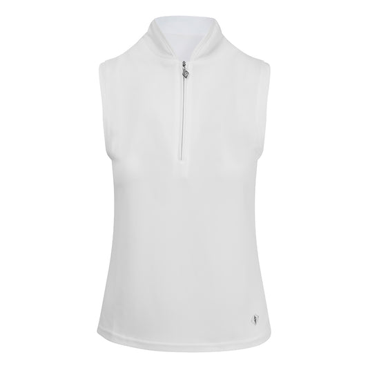 Pure Golf Ladies Sleeveless Mandarin Polo Shirt in White