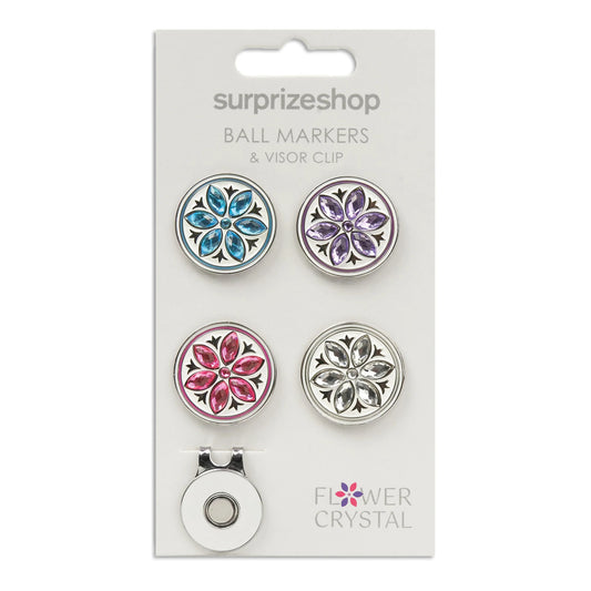 Surprizeshop Crystal Flower Golf Ball Marker & Visor Clip Set