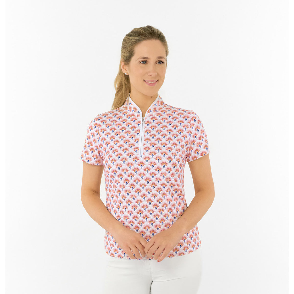 Pure Ladies Short Sleeve Polo in Rainbow Geo Print