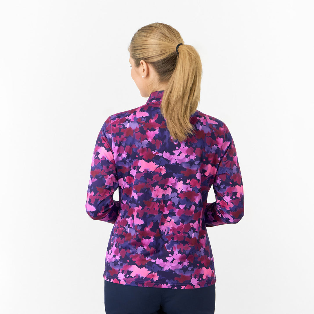 Pure Ladies Long Sleeve Mid-Layer Top in Abstract Watercolour Print