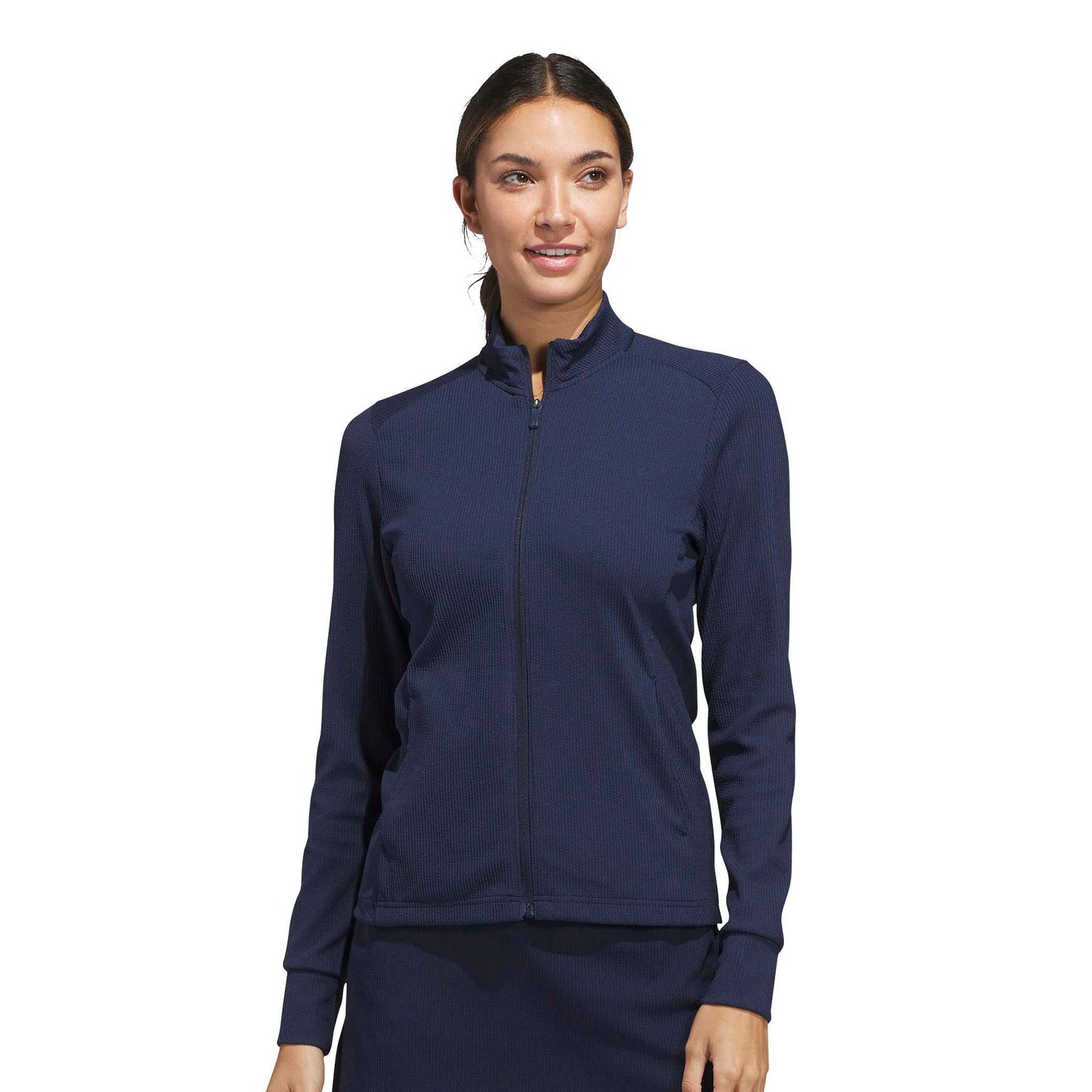 adidas Golf Ladies Navy Ribbed Knit Textured Jacket