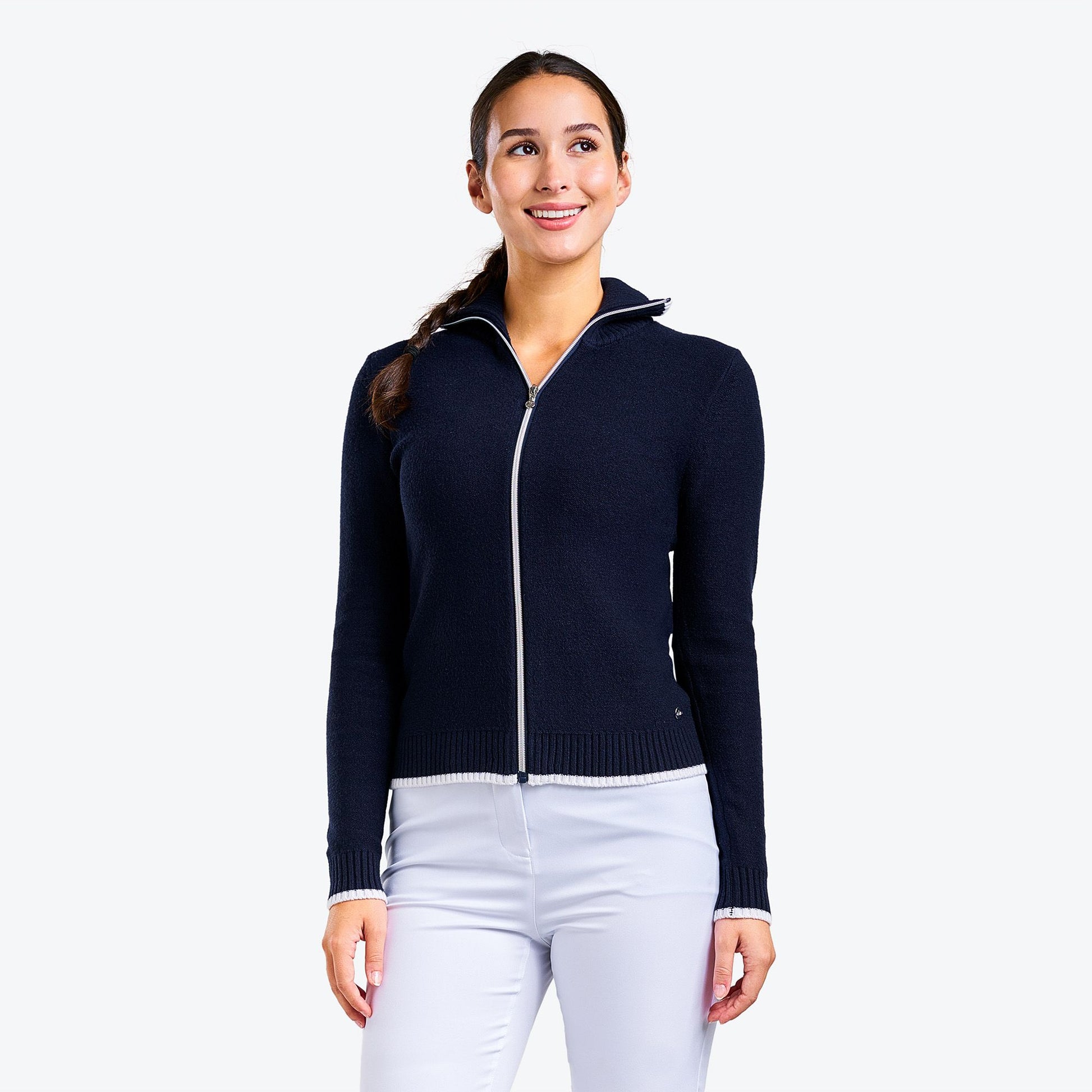 Nivo Ladies Full-Zip Deep Collar Cardigan in Navy