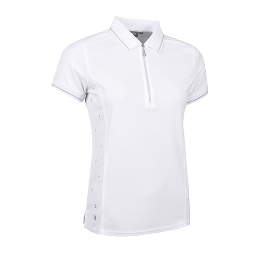 Glenmuir Ladies Short Sleeve Polo with Diamanté Detailing in White & Silver