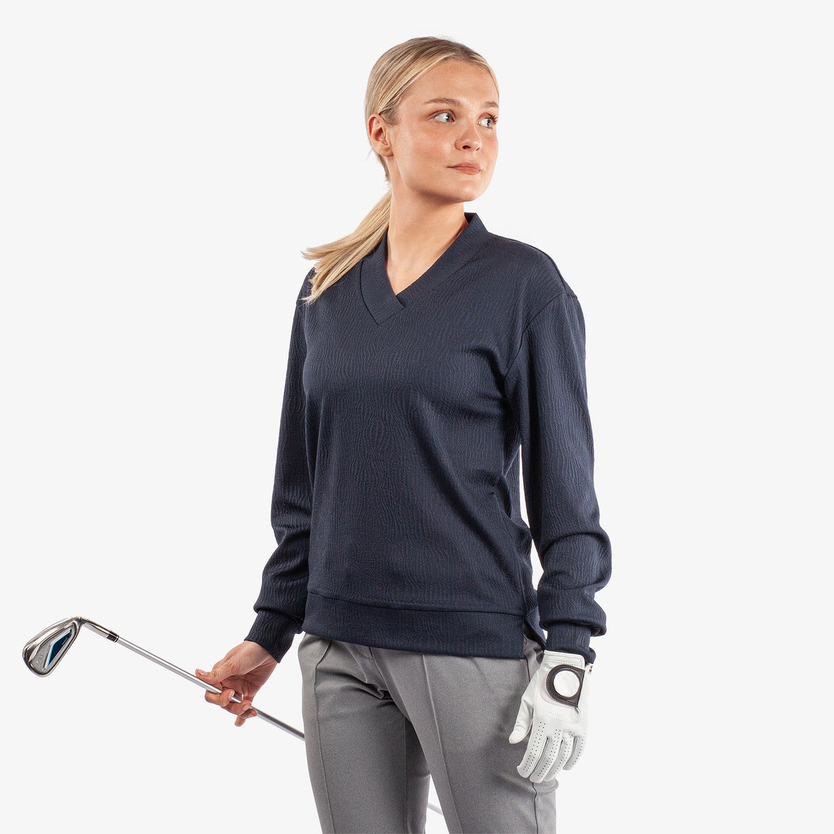 Galvin Green Women's V-Neck Mid-Layer in Navy