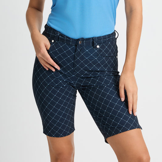 Rohnisch Ladies Navy Bermuda Shorts with Mirco Logo Check Print