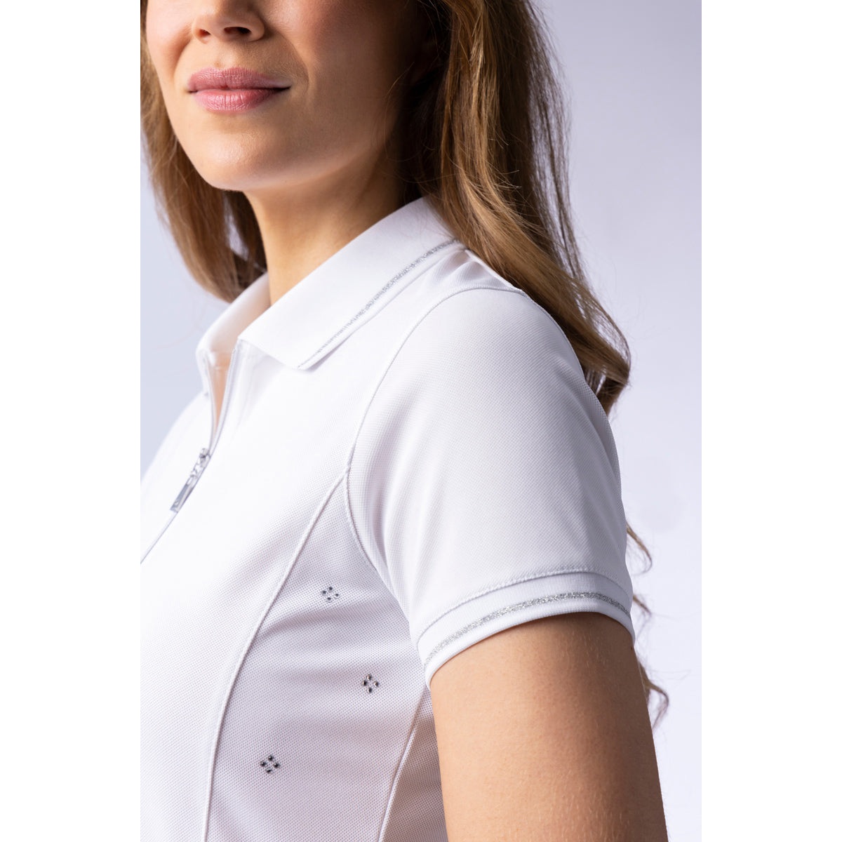 Glenmuir Ladies Short Sleeve Polo with Diamanté Detailing in White & Silver