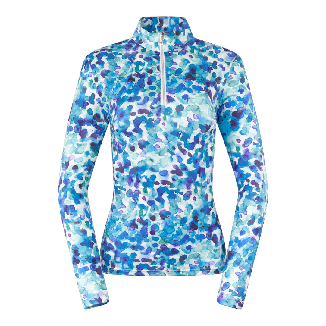 Pure Golf Ladies Long Sleeve Top in Dappled Ocean Print with Sun Protection