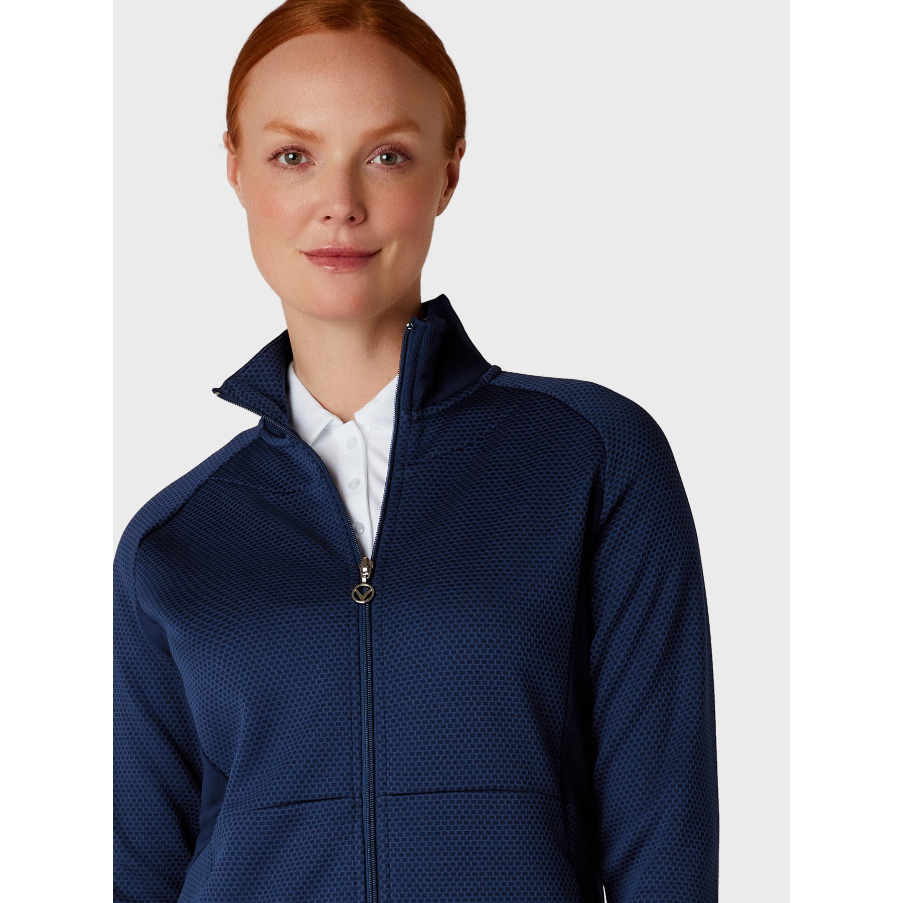 Callaway Ladies Hexagon Lightweight Fleece Golf Jacket in Peacoat Navy