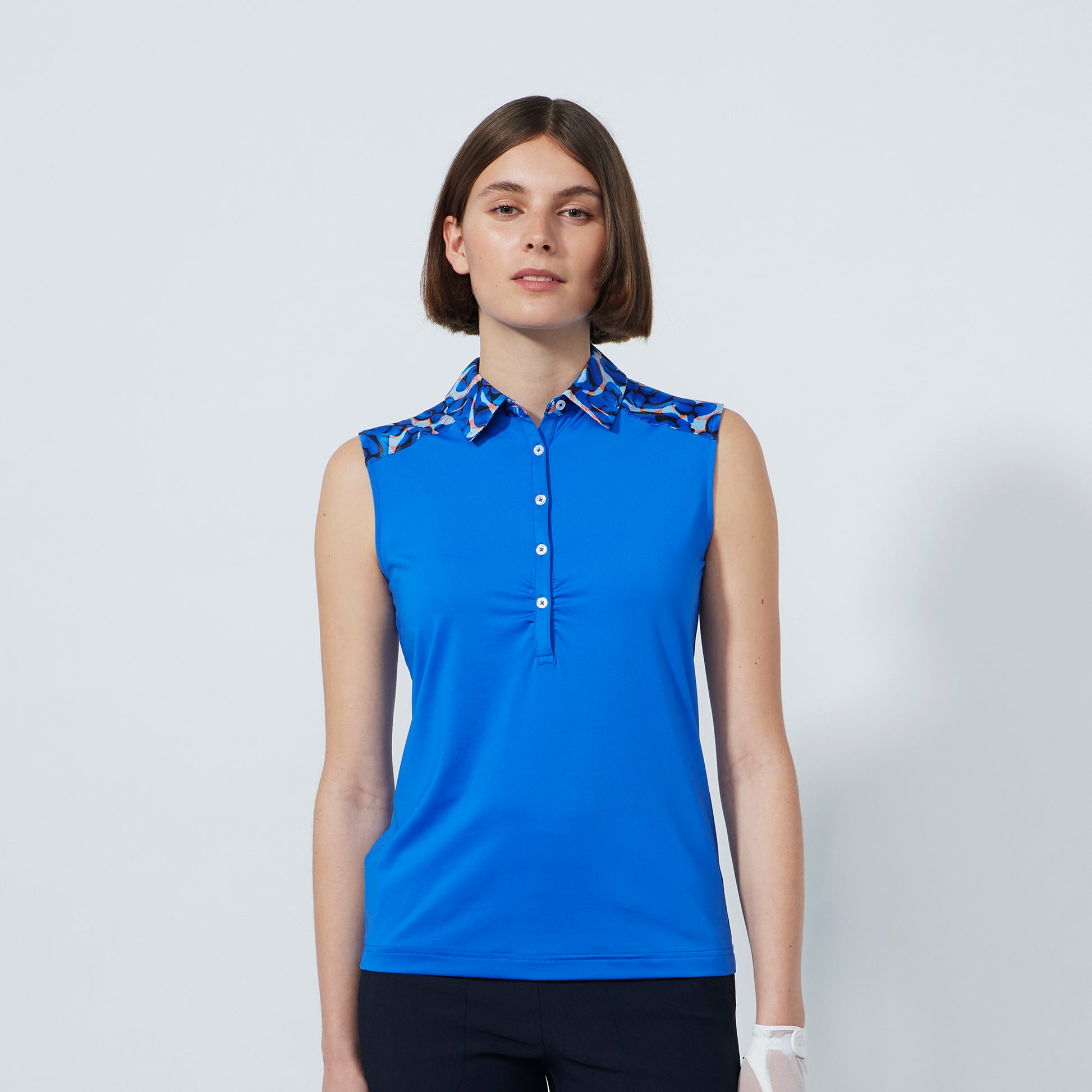 Daily Sports Ladies Sleeveless Gathered Polo with Print on Shoulders