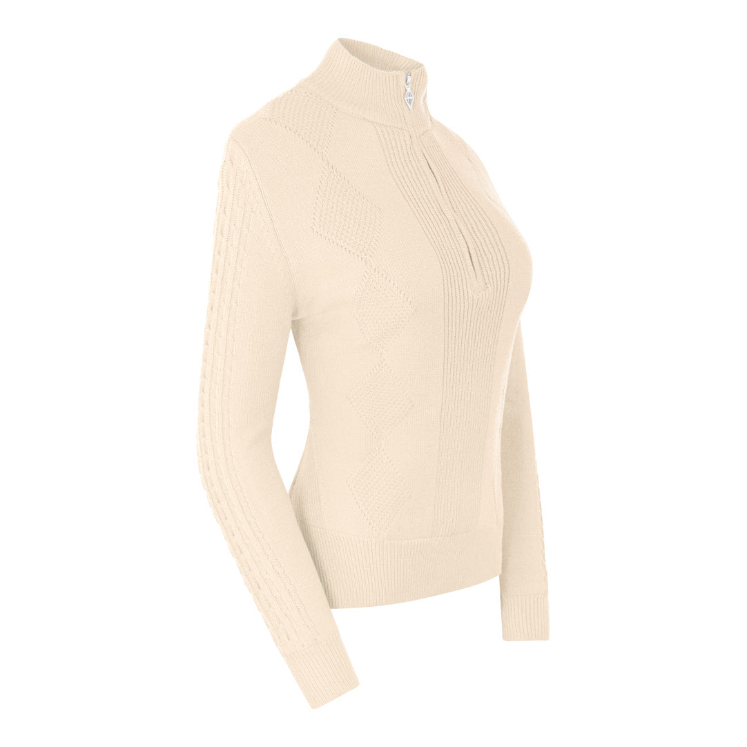 Pure Ladies Lined Zip-Neck Golf Sweater with Cable Knit Design