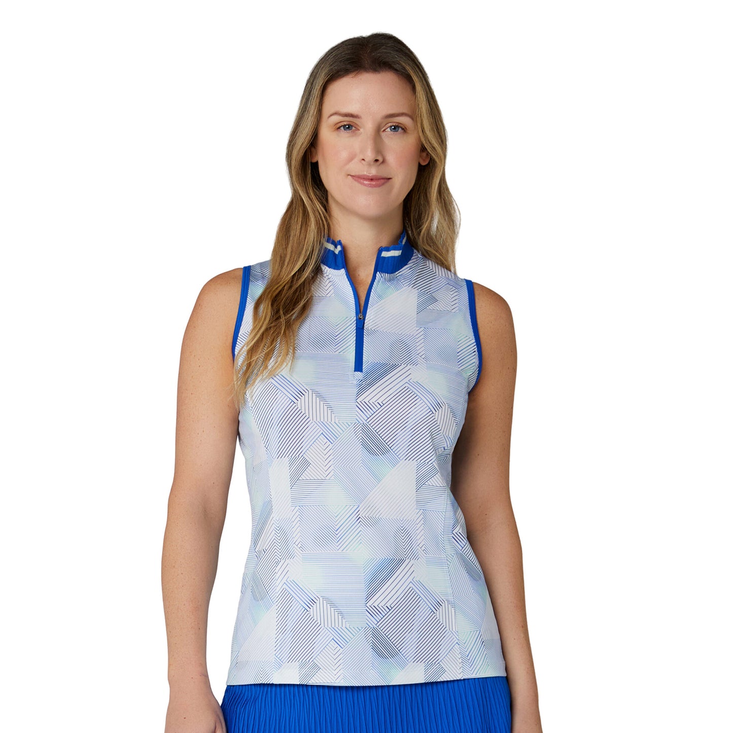 Callaway Ladies Sleeveless Geo Print Polo with Distinctive Ribbed Collar