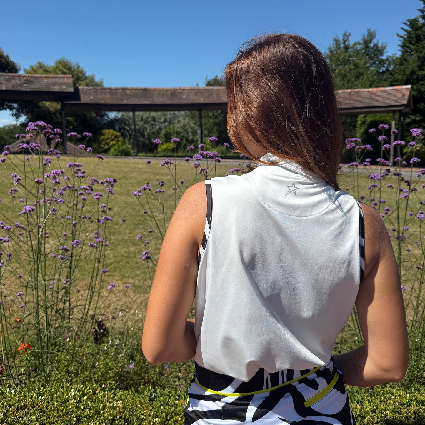 Swing Out Sister Ladies Zip-Neck Sleeveless Polo with Contrast Trim