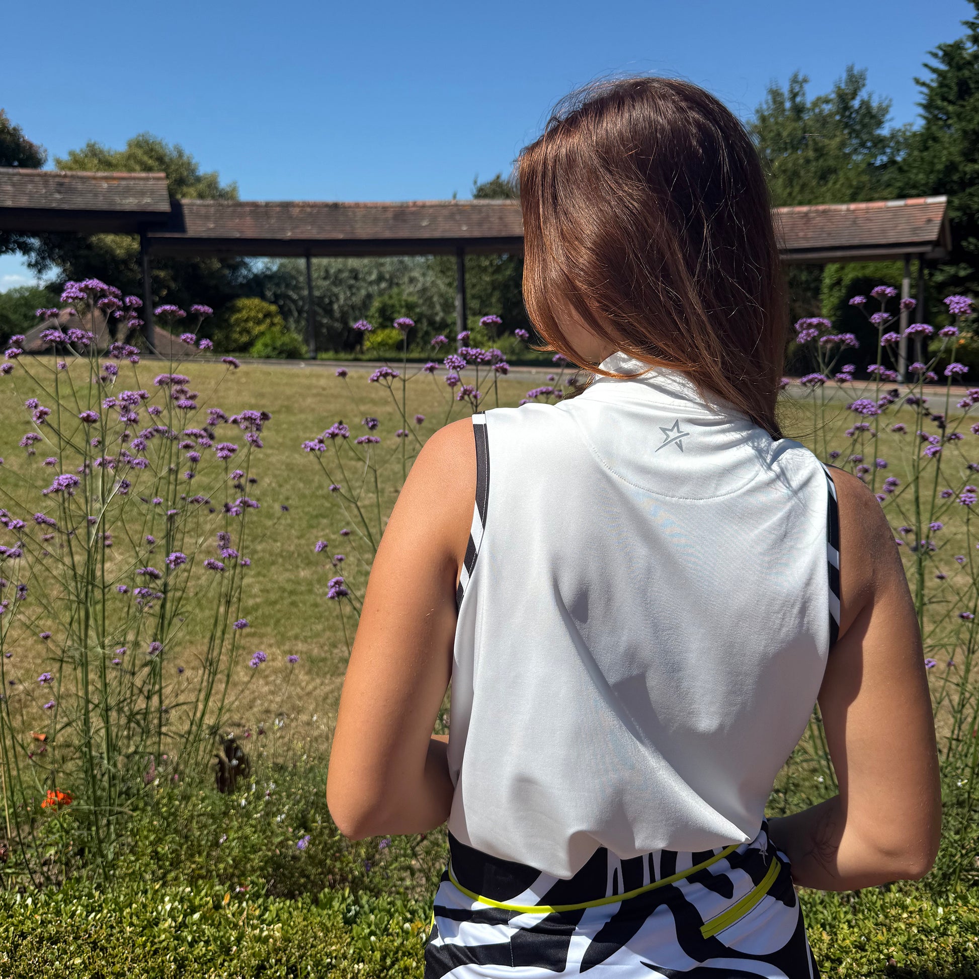 Swing Out Sister Ladies Zip-Neck Sleeveless Polo with Contrast Trim