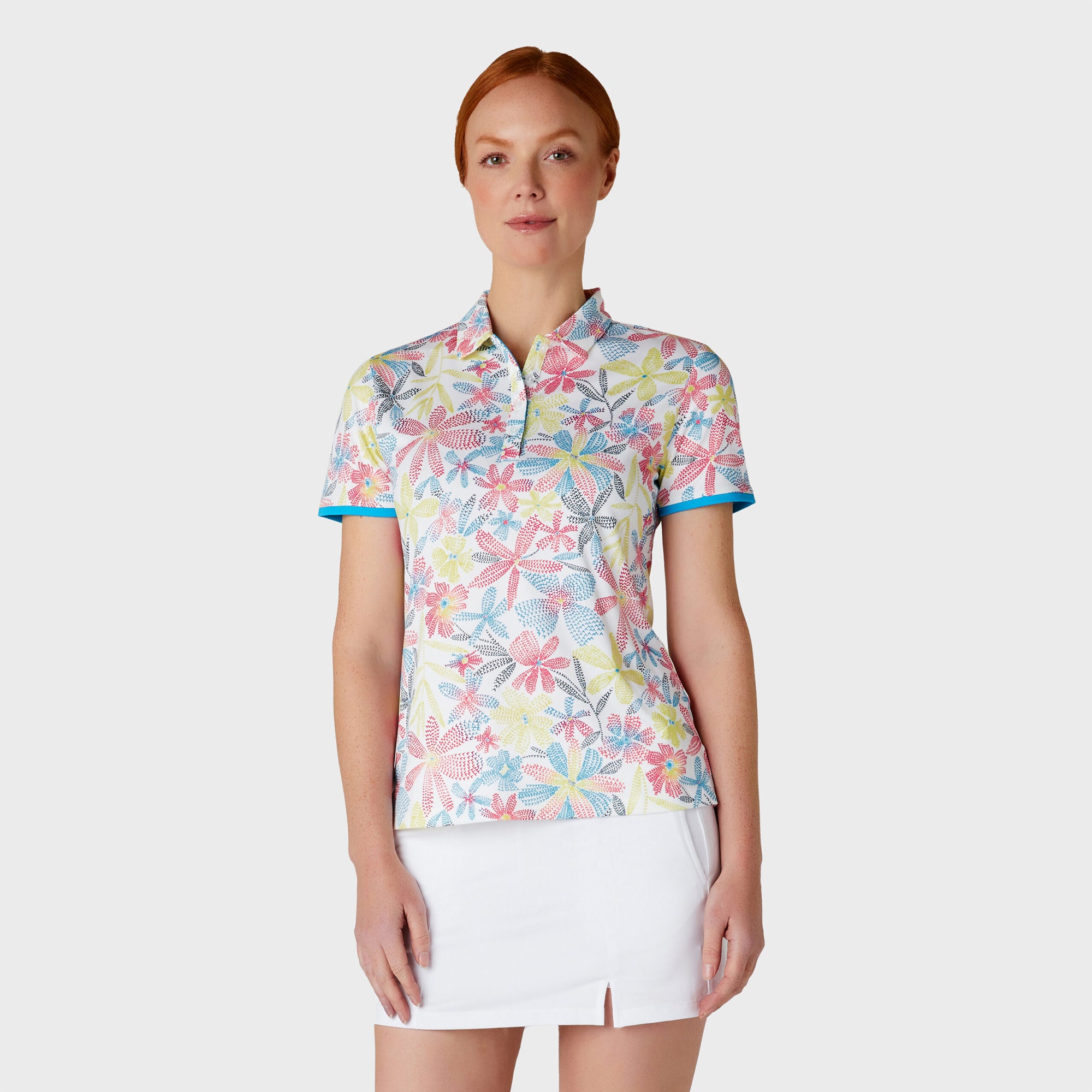 Callaway Ladies Short Sleeve Golf Polo with Digitised Chev Floral Prin GolfGarb