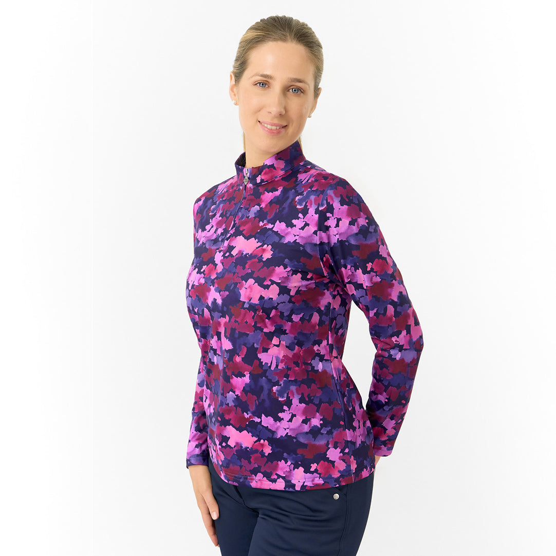 Pure Ladies Long Sleeve Mid-Layer Top in Abstract Watercolour Print