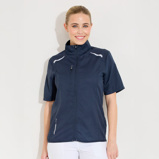 Abacus Ladies Half-Sleeve Stretch Wind Shirt in Navy - Ultra-Lightweight & Weather-Ready