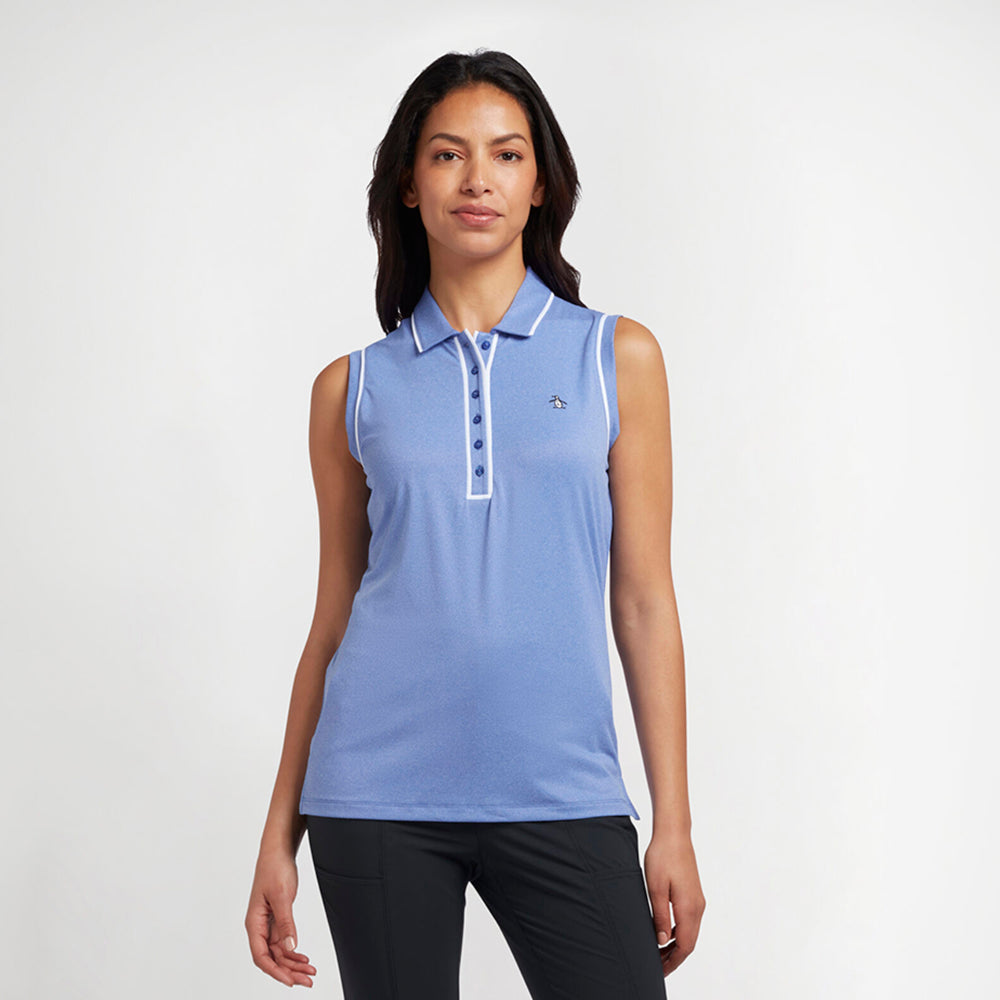 Original Penguin Ladies Piped Sleeveless Polo in Bluing