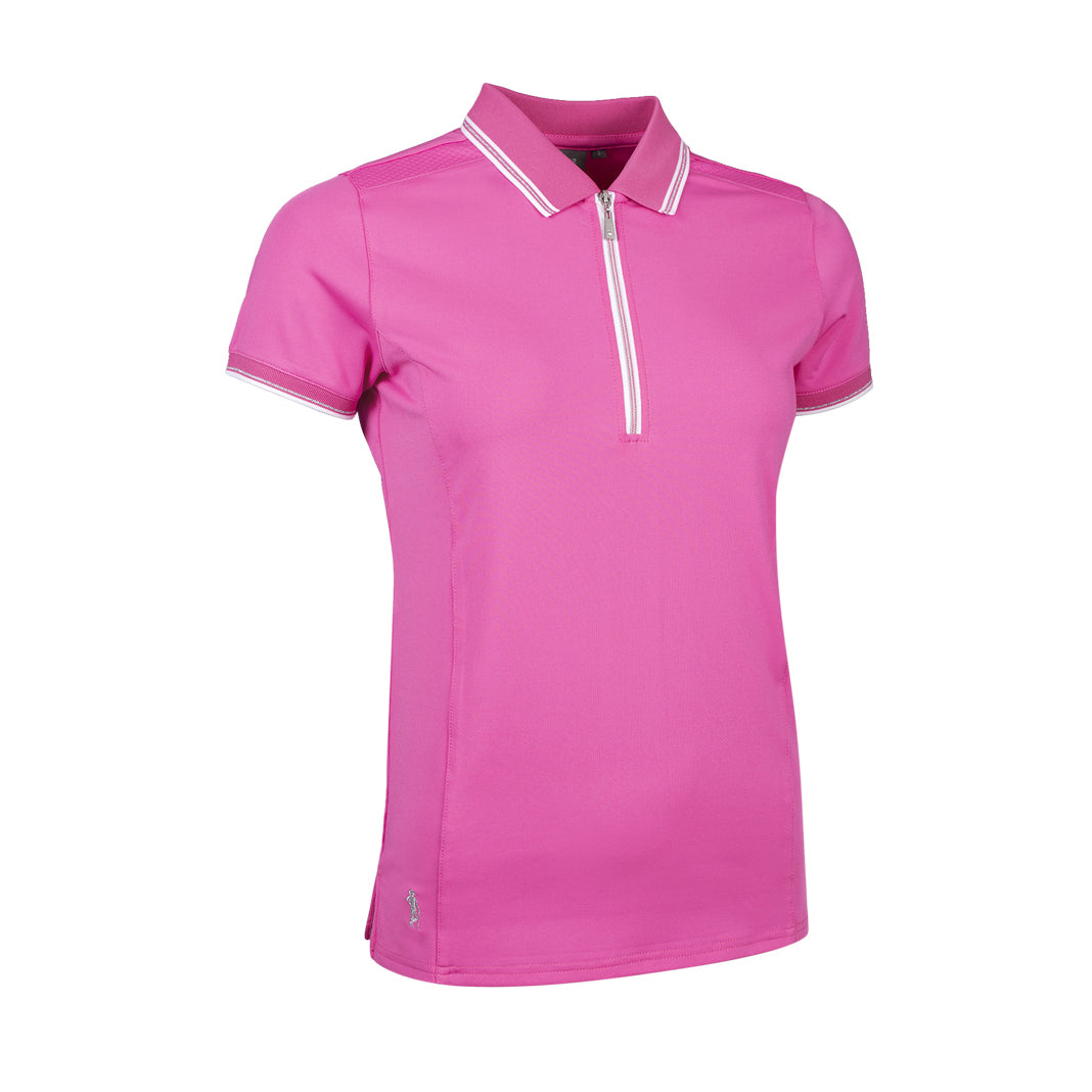 Glenmuir Ladies Short Sleeve Zip-Neck Polo in Hot Pink/White