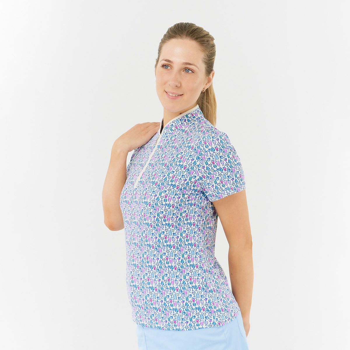 Pure Ladies Cocktail Print Short Sleeve Polo