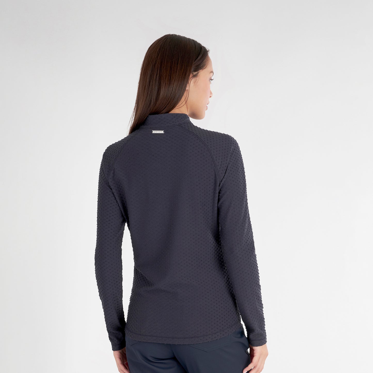 Green Lamb Ladies Spot Print Zip Neck Top in Navy