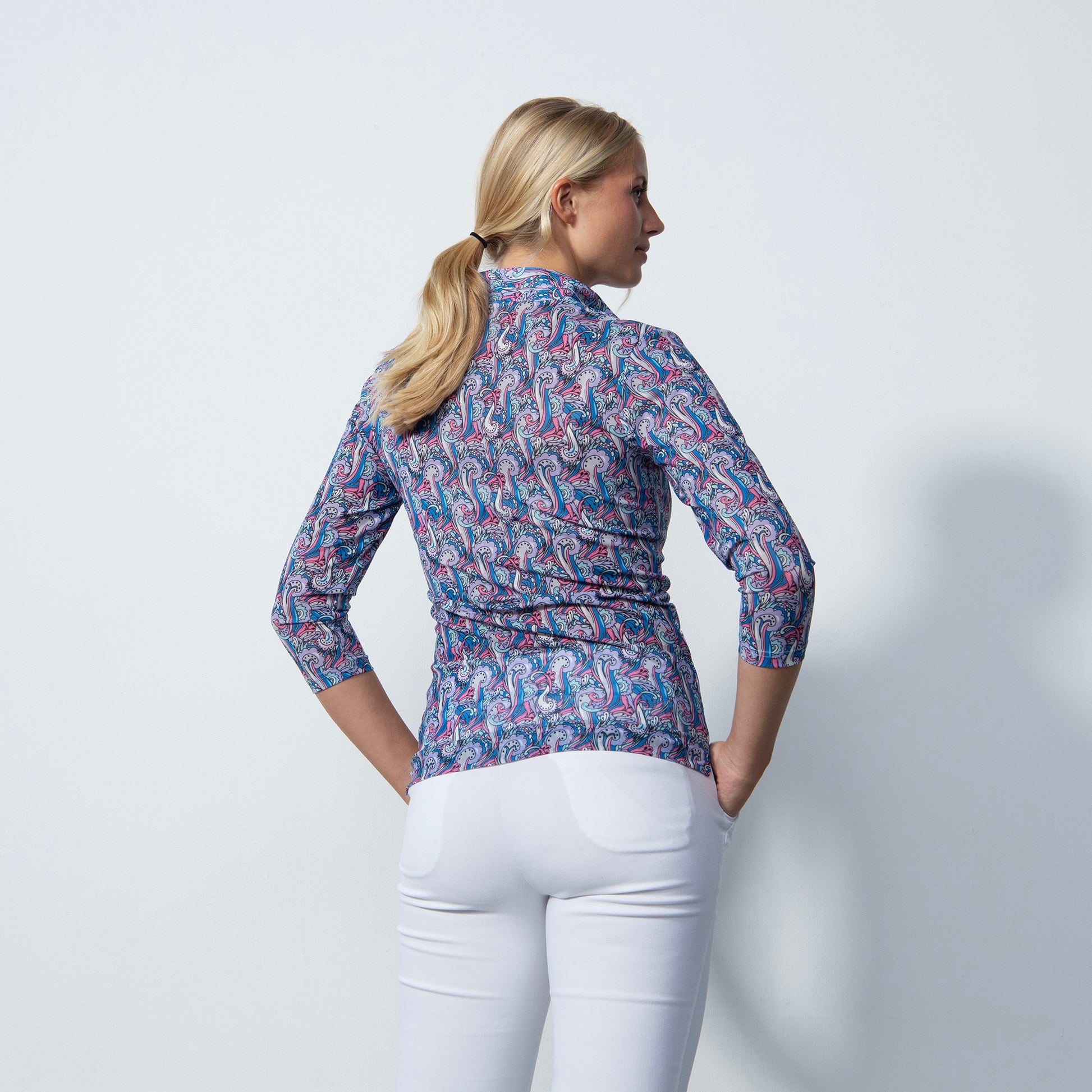 Daily Sports Ladies 3/4 Sleeve Mesh Polo in Paisley Print