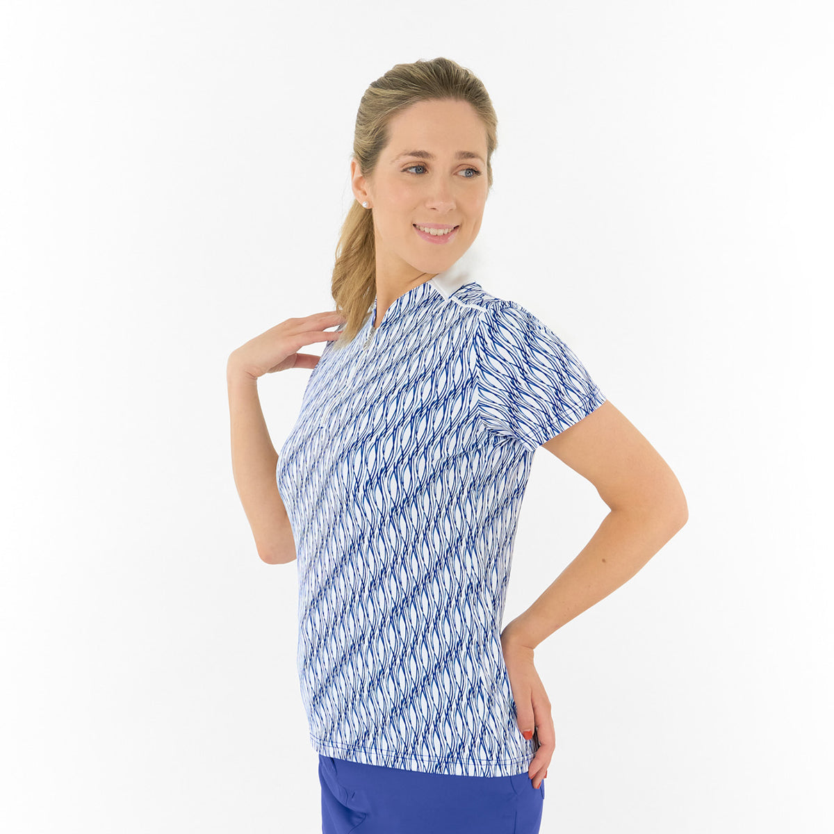 Pure Ladies Short Sleeve Polo in Abstract Wave Print