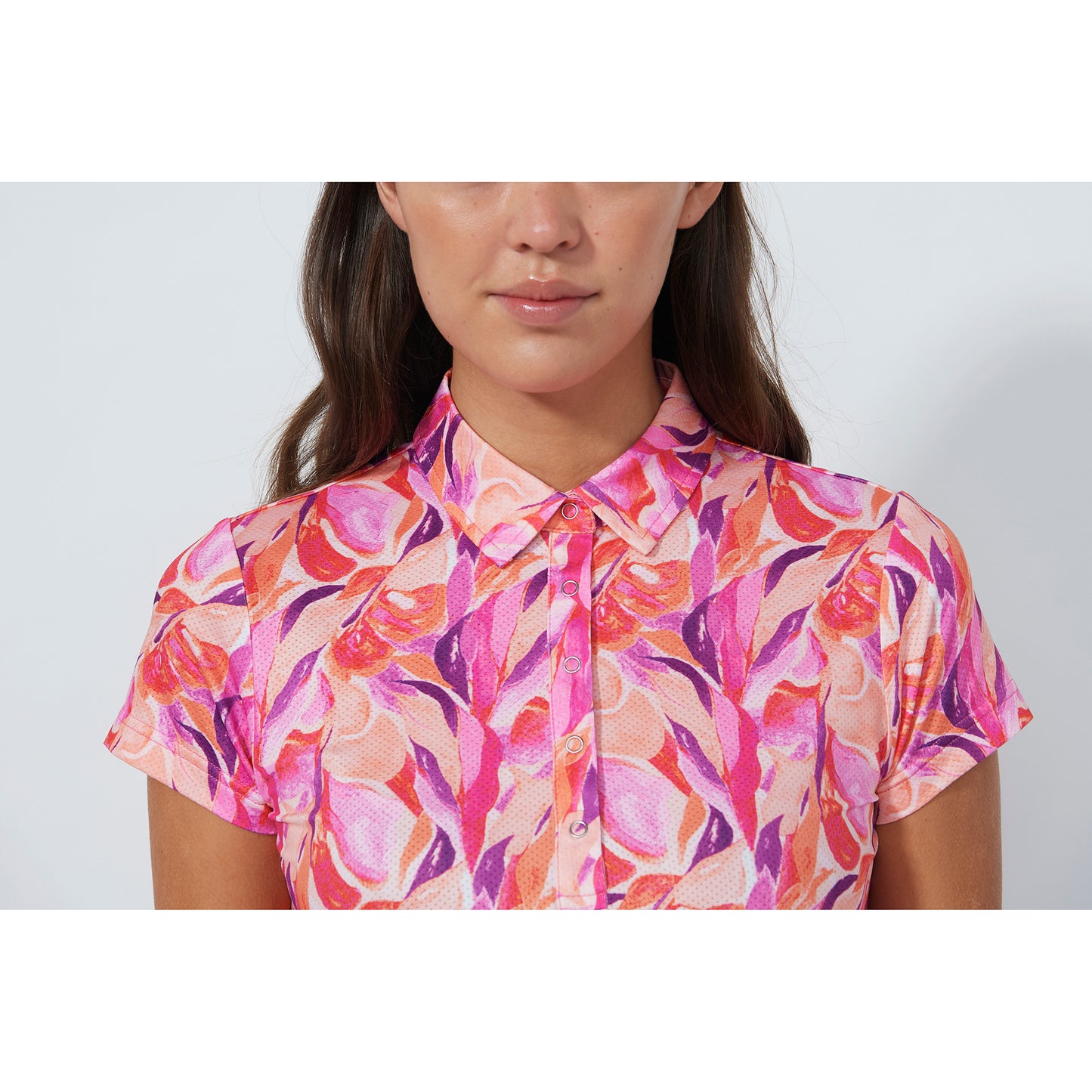 Daily Sports Ladies Cap Sleeve Quick Dry Polo in Abstract Leaf Print