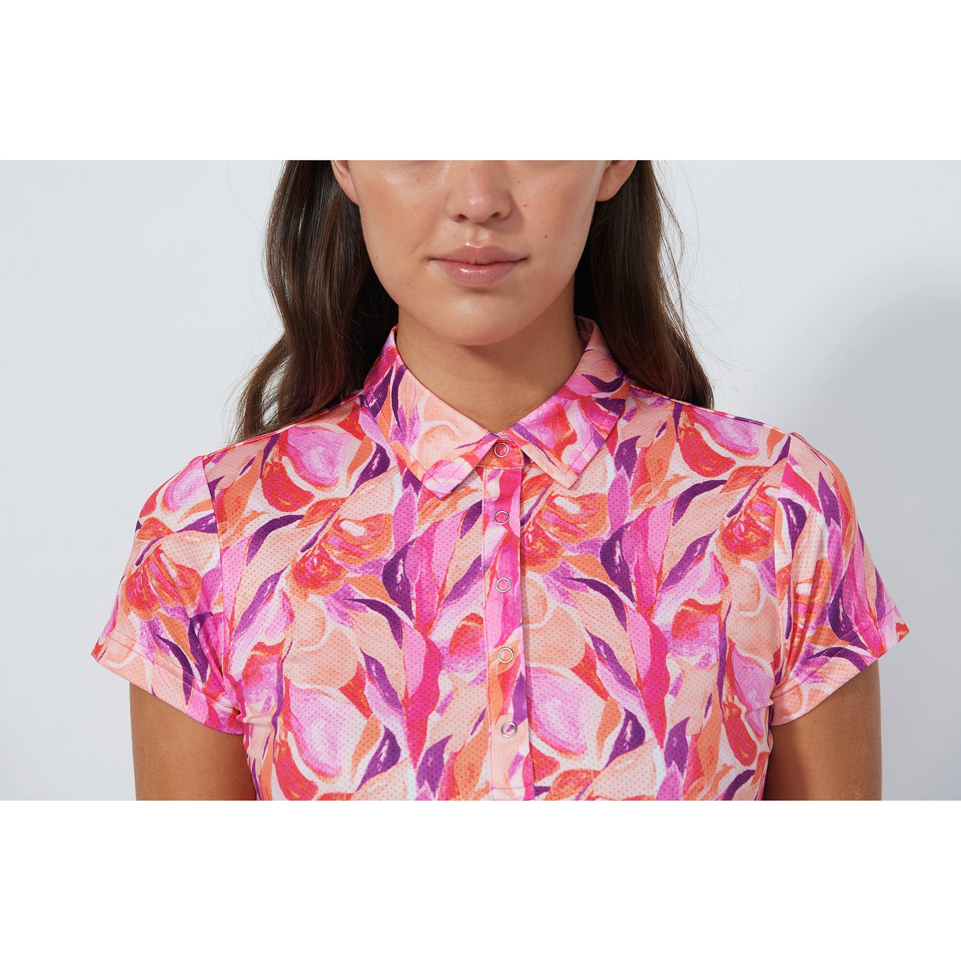 Daily Sports Ladies Cap Sleeve Quick Dry Polo in Abstract Leaf Print