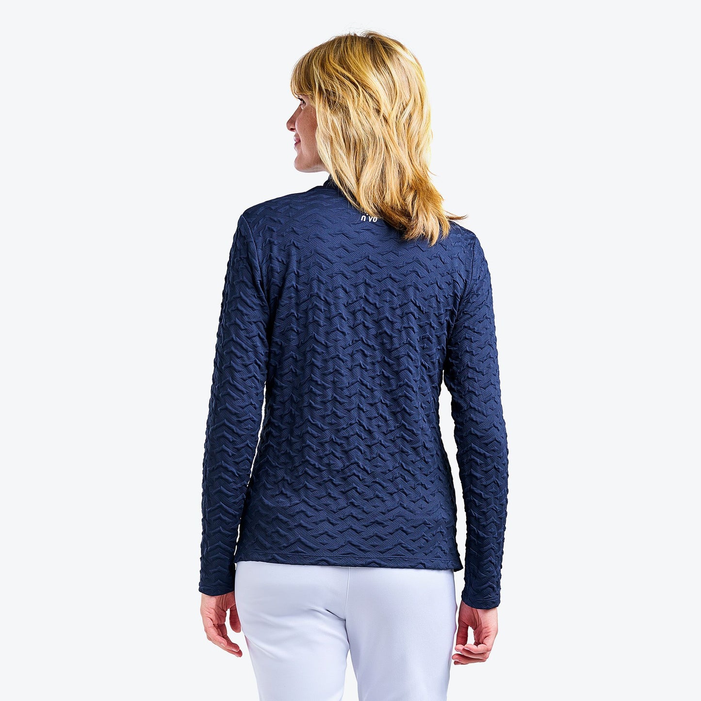 Nivo Ladies Long Sleeve Top with Textured Zig-Zag Print in Navy