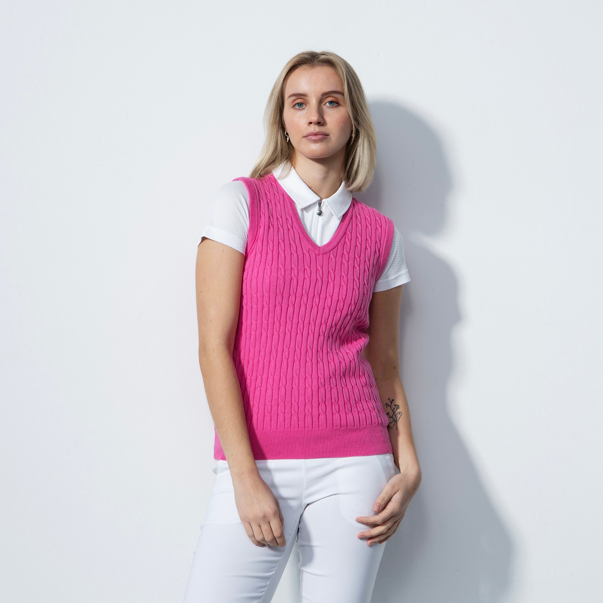 Pink sleeveless sweater sale