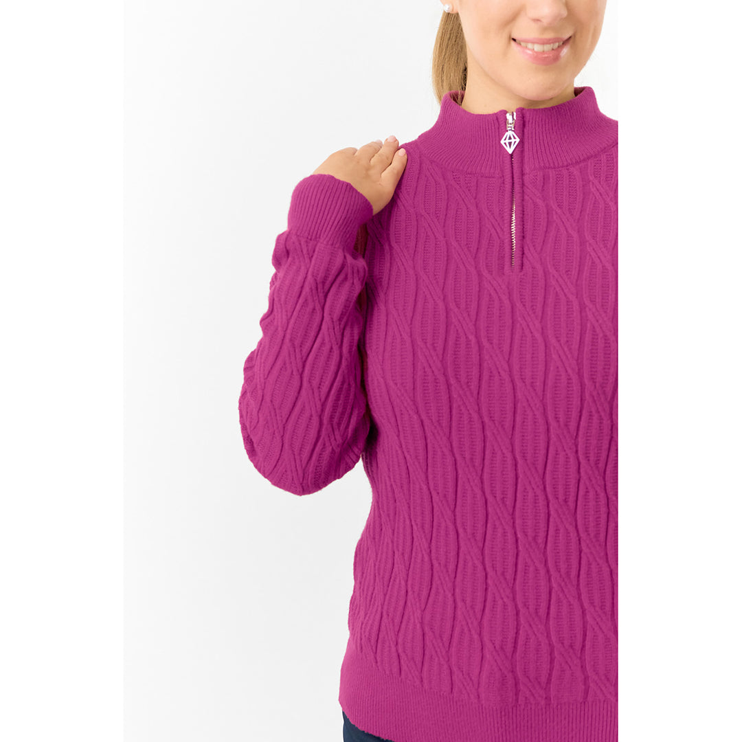 Pure Golf Ladies Quarter Zip Cable Knit Lined Sweater