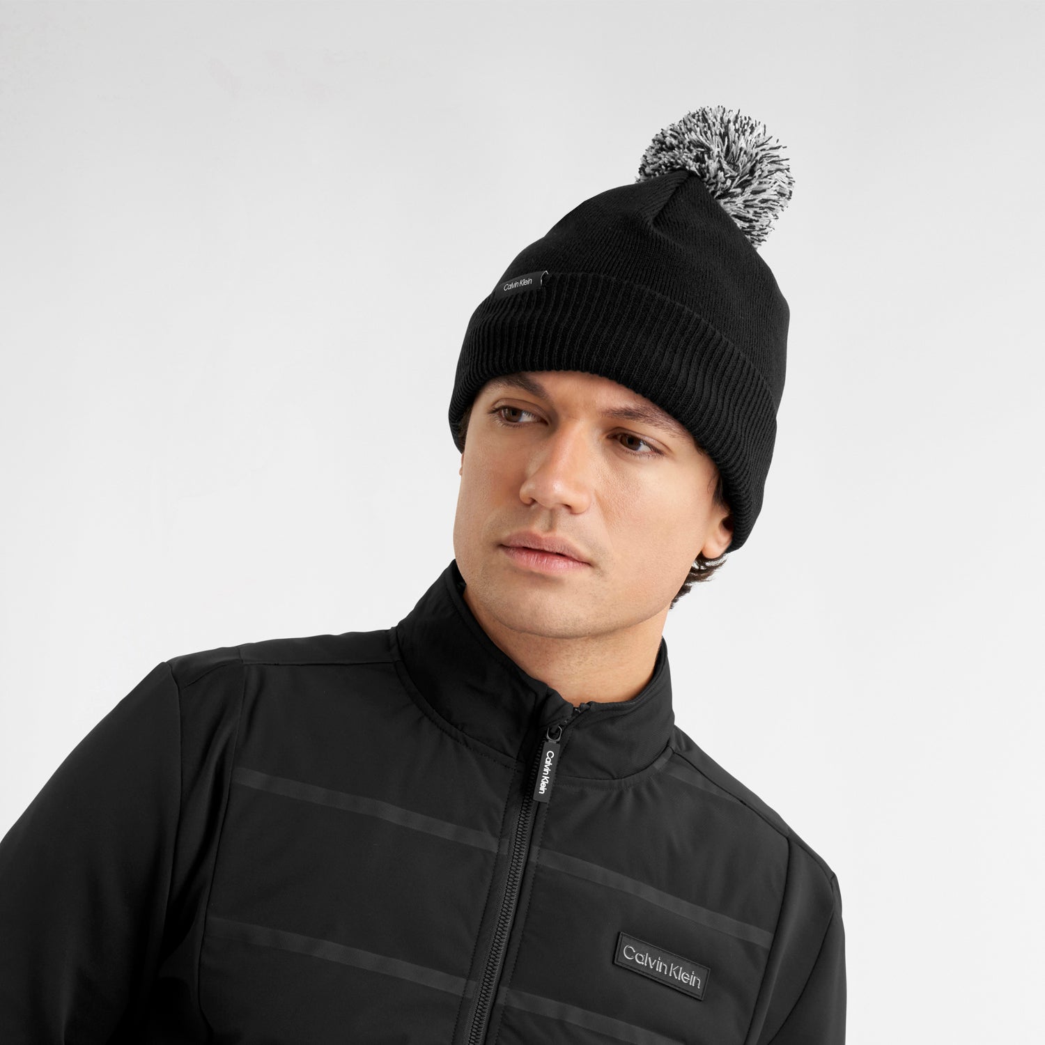 Calvin Klein Mens Fleece Lined Black Bobble Hat