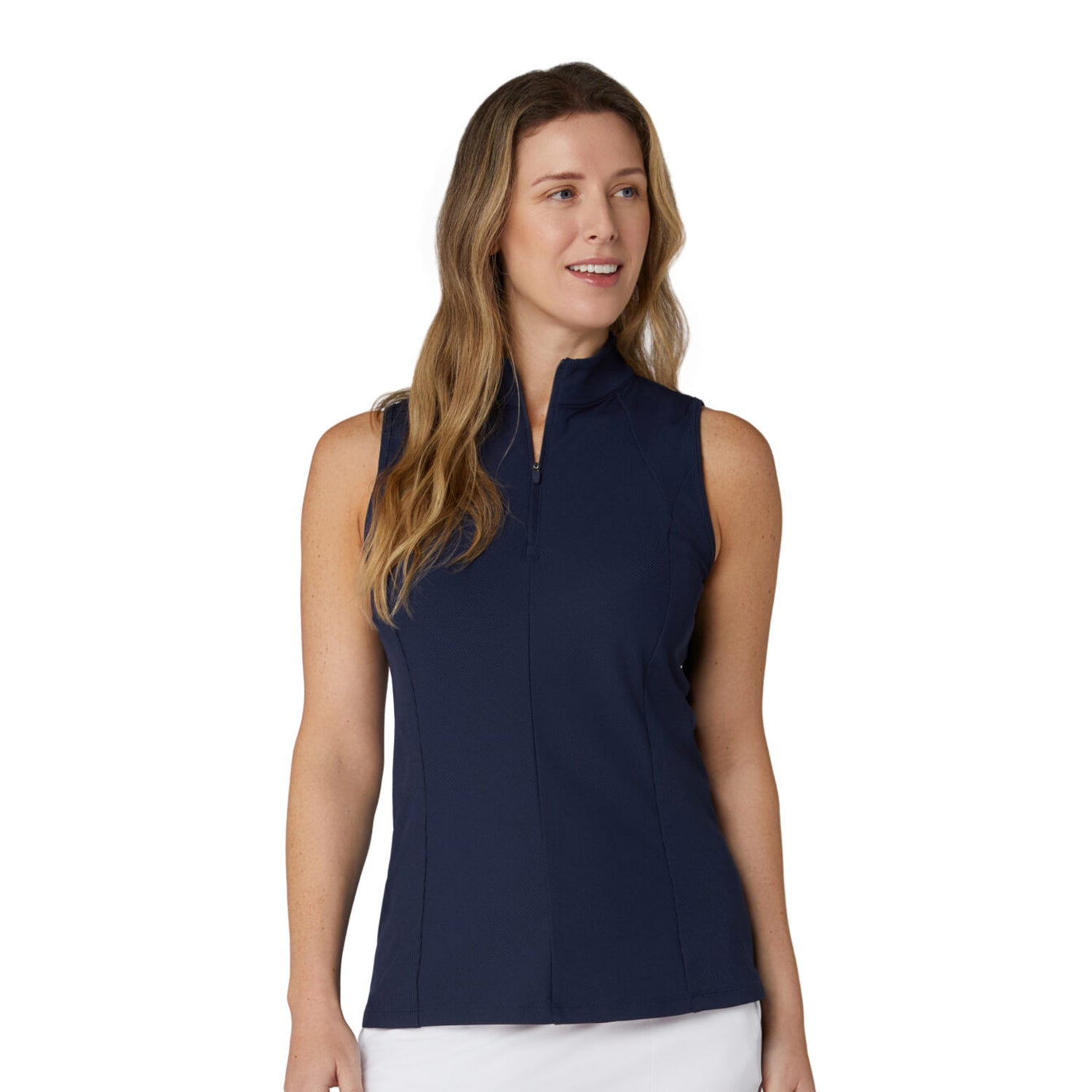 Callaway Ladies Sleeveless Polo with Modern Zip-Neck and Flattering Ribbed Design