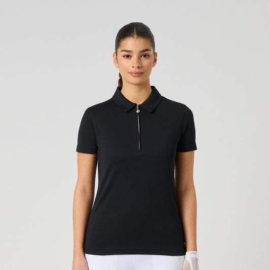 Daily Sports Honeycomb Structured Short Sleeve Polo Shirt in Black
