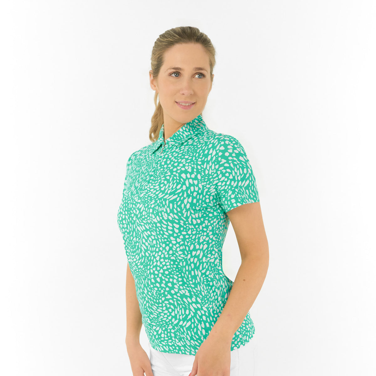 Pure Golf Ladies Short Sleeve Polo in Abstract Print