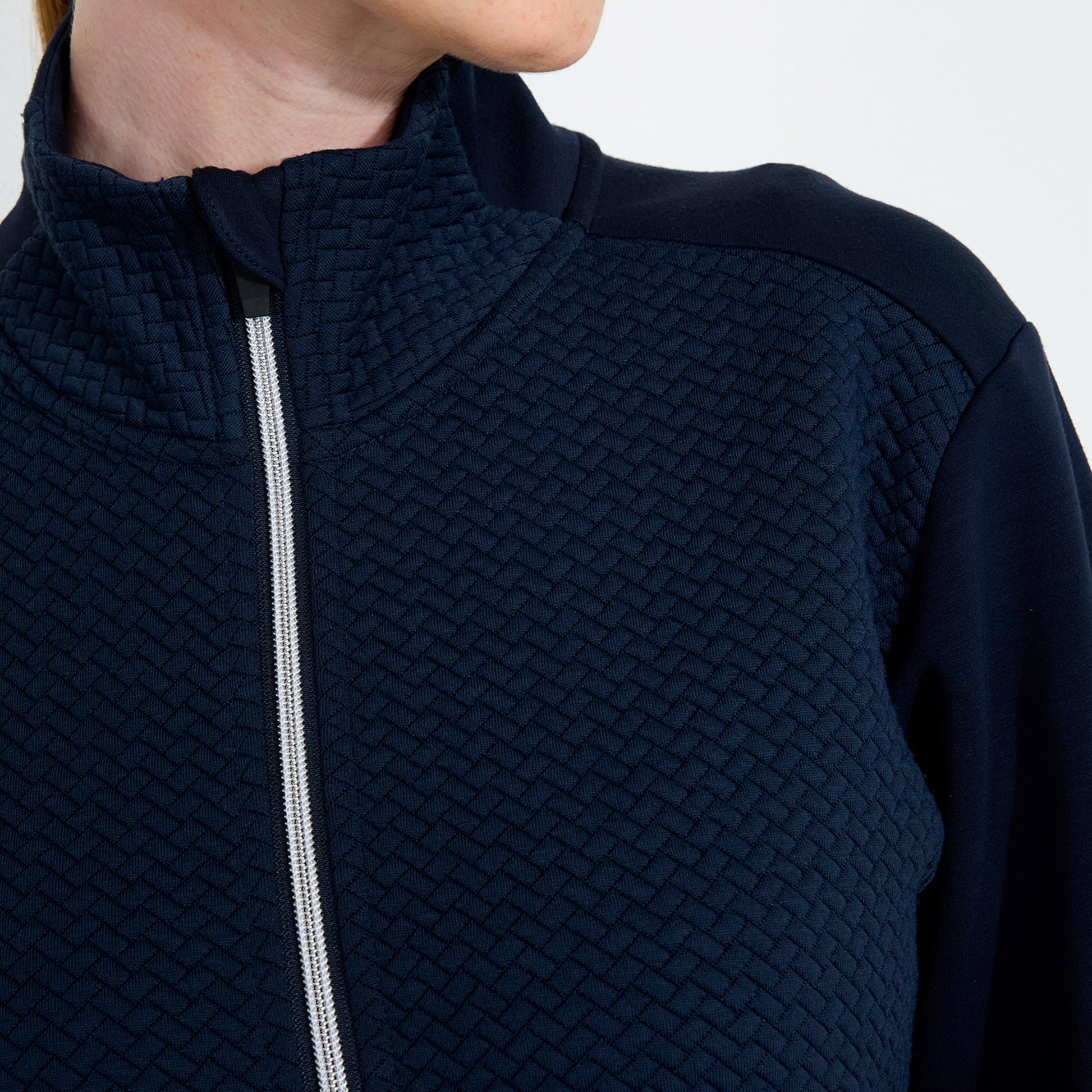 Abacus Ladies Jacquard Knit Full-Zip Fleece Mid-Layer Jacket in Navy