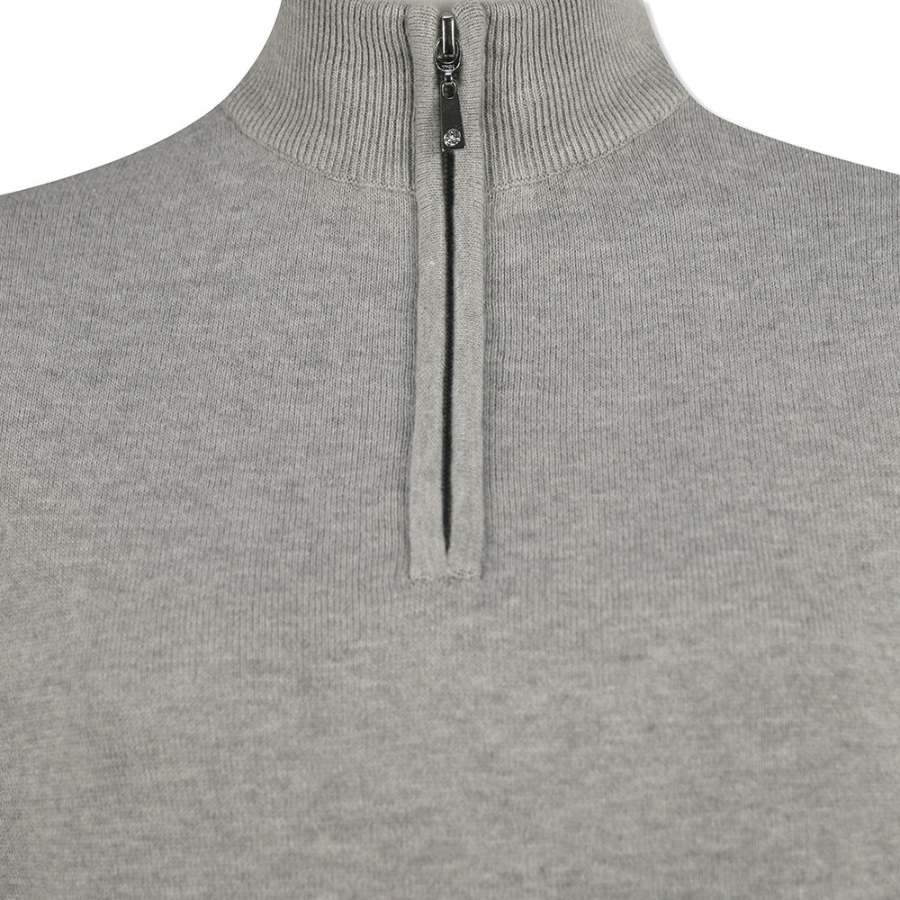 Glenmuir Ladies 100% Cotton Half-Zip Sweater in Light Grey Marl