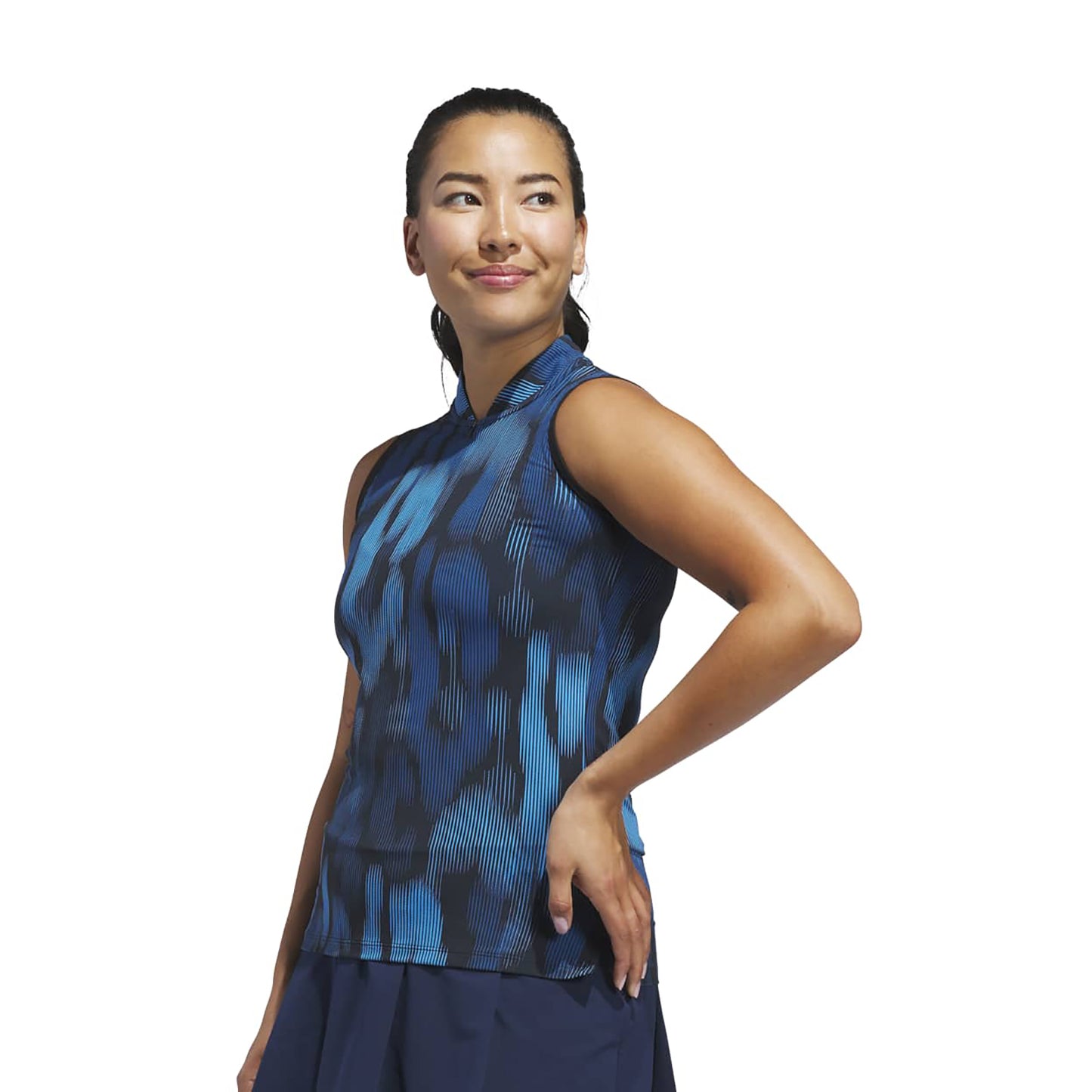 adidas Golf Ladies Sleeveless Polo in Striking Linear Leopard Print for Standout Style