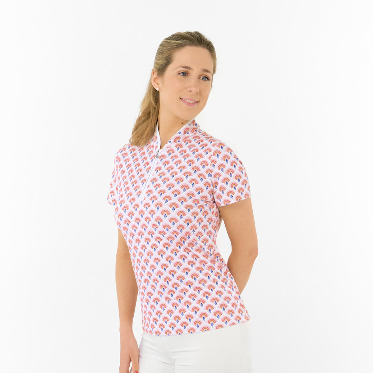 Pure Ladies Short Sleeve Polo in Rainbow Geo Print
