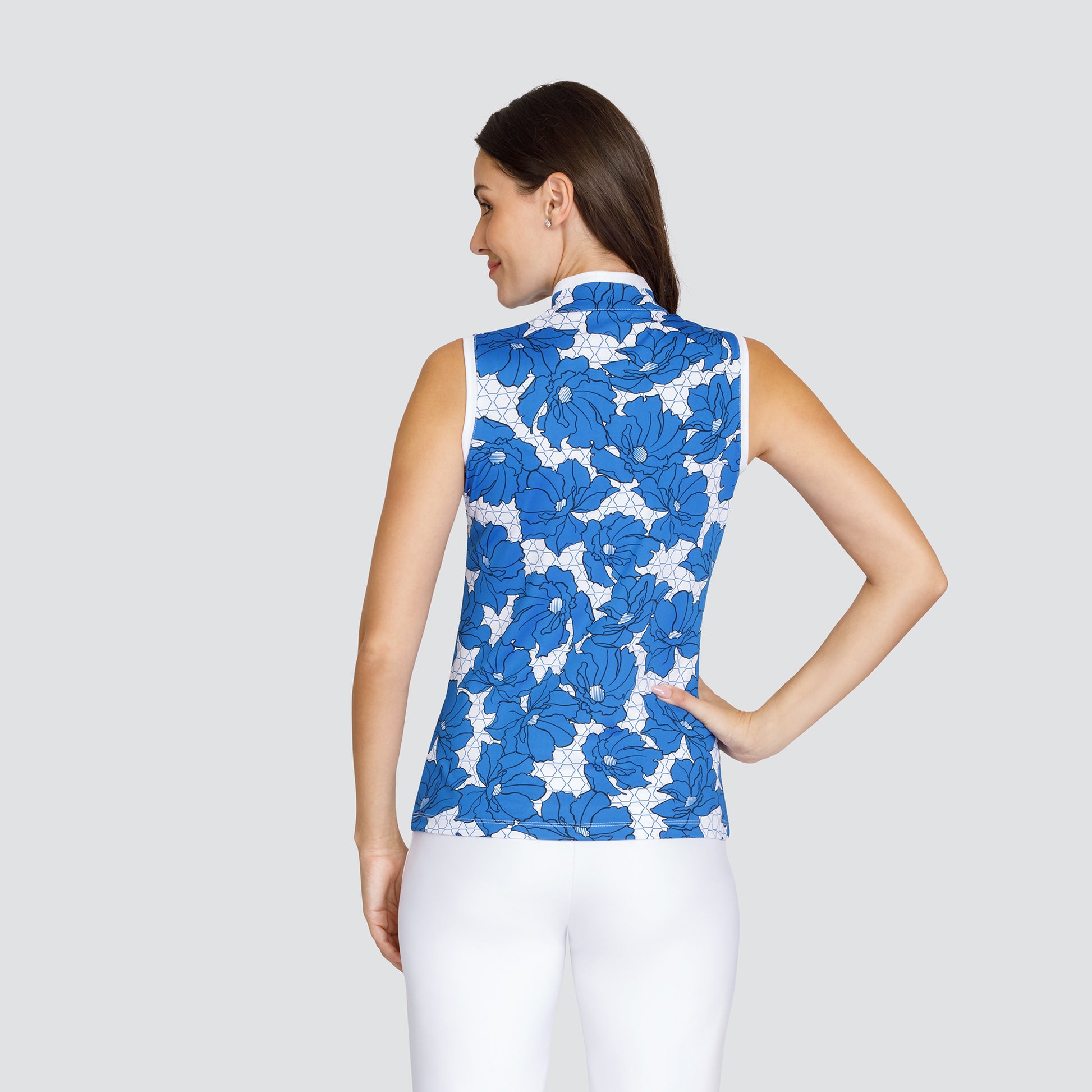 Tail Ladies Sleeveless Polo in a Floral and Hexagonal Print 