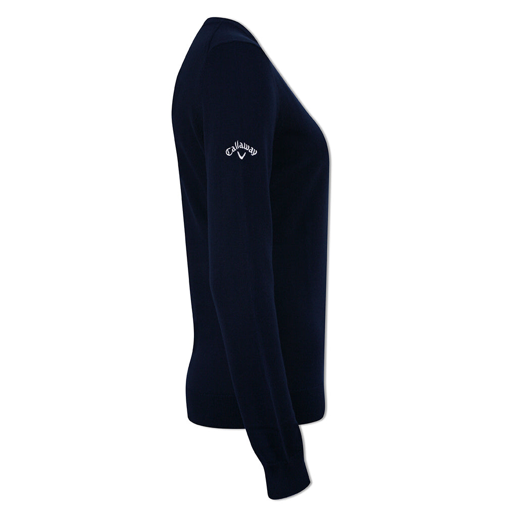 Pull Golf Femme Callaway En Laine Mérinos - Manches Longues, Col V - Respirant Et Chaud - Swing Tech