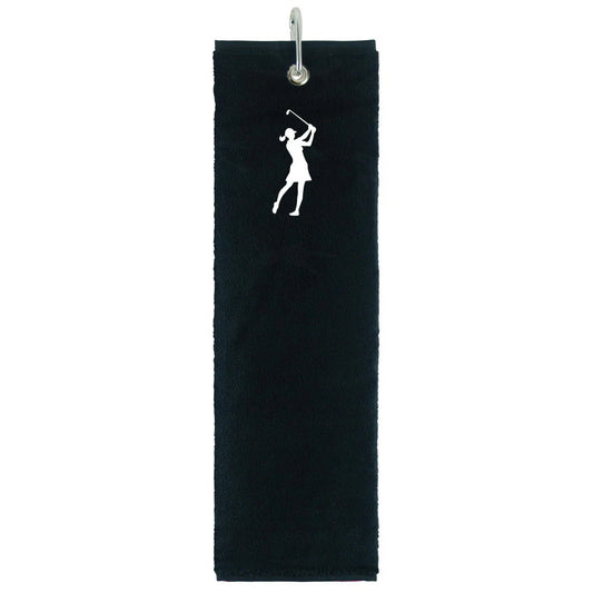 Surprizeshop Ladies Black Embroidered Lady Golfer Tri-Fold Golf Towel