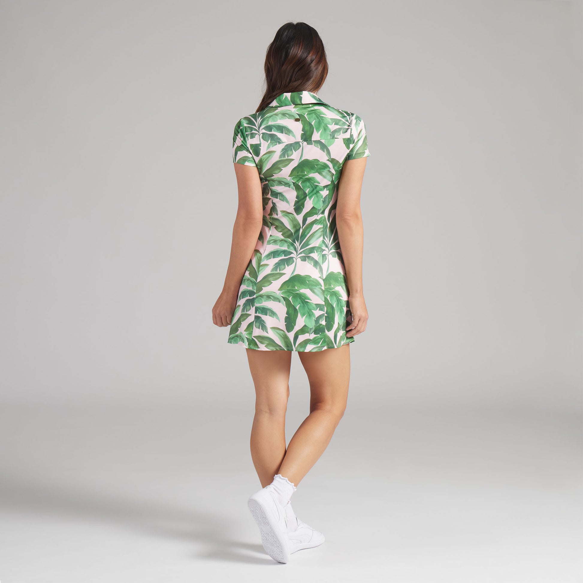 Puma Ladies Short Sleeve Dress with Fun, Bold Tropical Print for Standout Fairway Style
